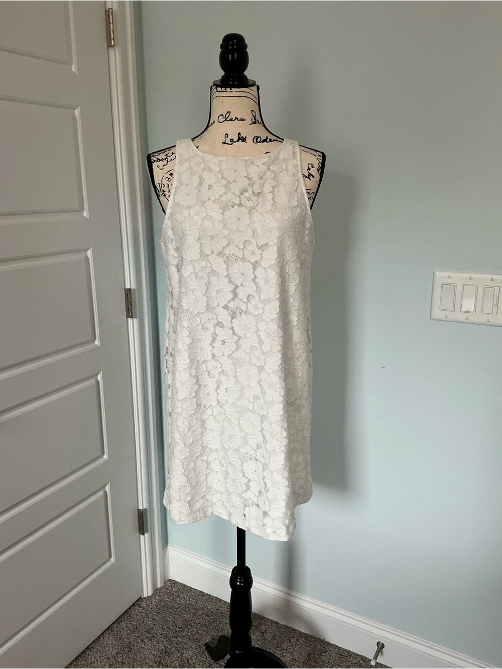 BB Dakota White Floral Lace Sleeveless Shift Dress